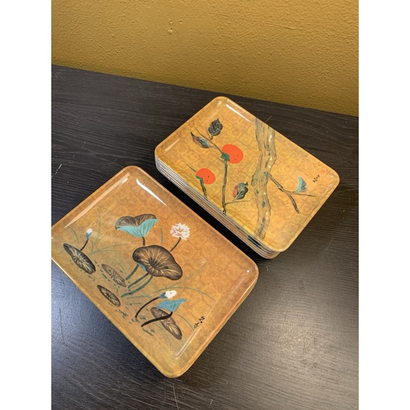 Vintage Asian Japan Wony Melamine Floral Small Plates Sushi Set Of 12 - Picture 8 of 11